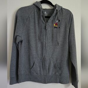 Disneyland Resort Embroidered Mickey Mouse Grey Full Zip Hoodie Size Large